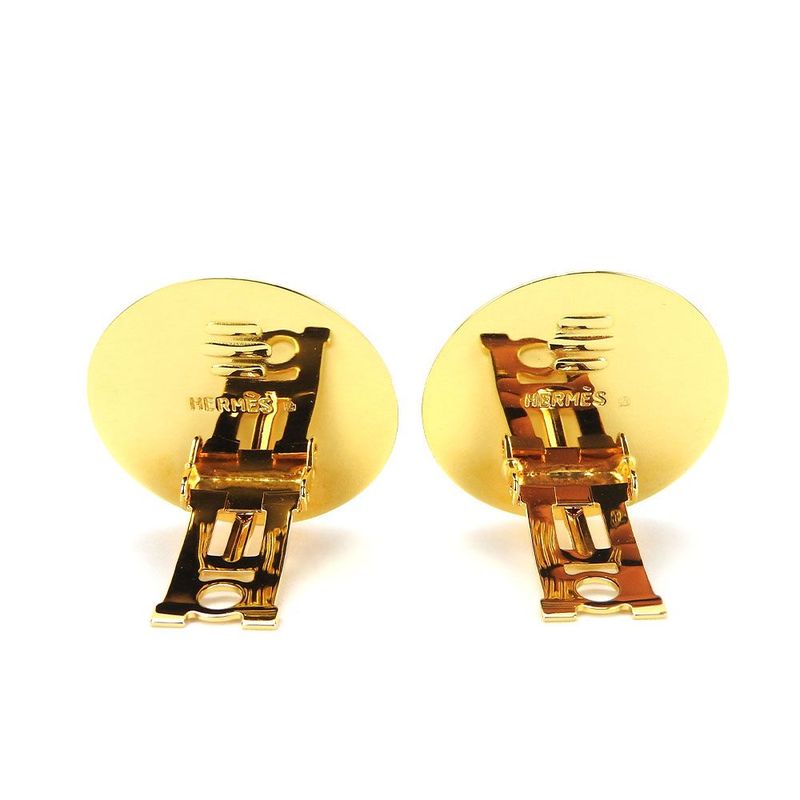 Hermes Earrings Emile Yellow Gold Cloisonne GP Plating Accessories Jewelry Small — view 3
