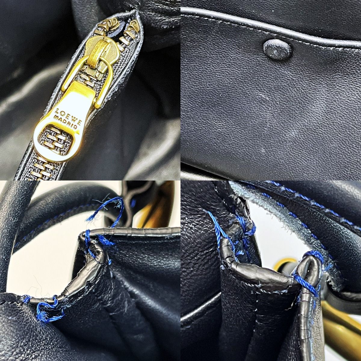 Loewe Anagram Flamenco 30 Navy Blue Stitch Tote Bag Gold Hardware — view 7