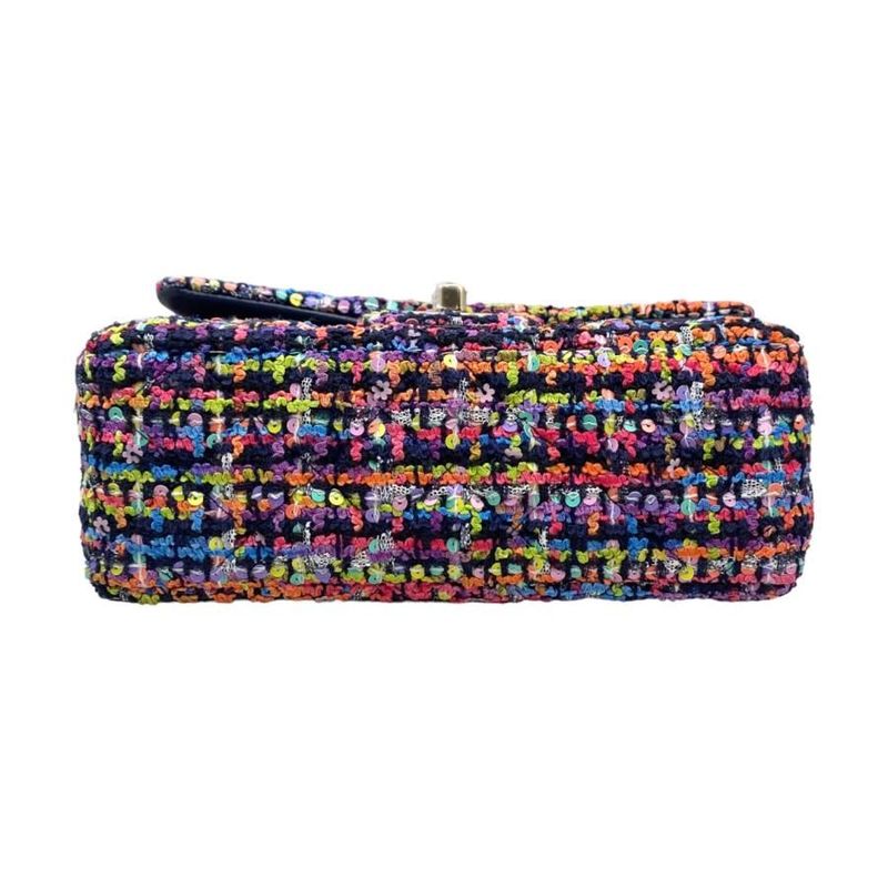 Chanel Shoulder Bag Mini Classic Chain Flap Quilted Tweed Sequins Coco — view 4