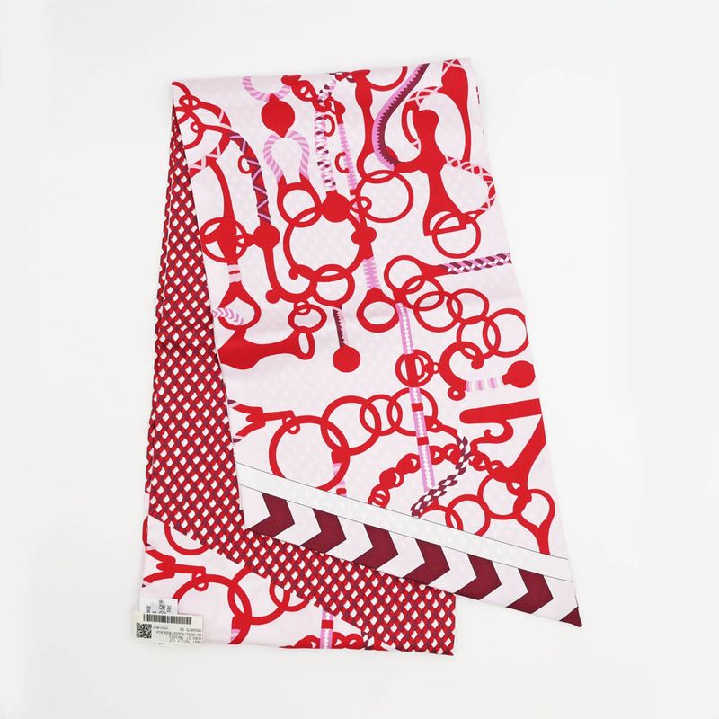 Hermes Maxi Twill Cut MORS ET Tresses Pink Red Silk Scarf — view 3