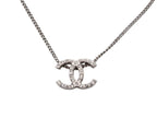 Chanel CC Logo Double Sided Rhinestone Necklace 10 44 Silver Metal — view 2