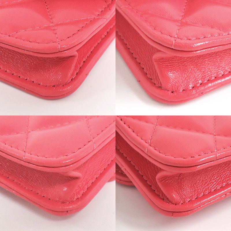 Chanel Quilted Chain Pochette Salmon Pink Cd0204 Gold Hardware Cuff — view 8