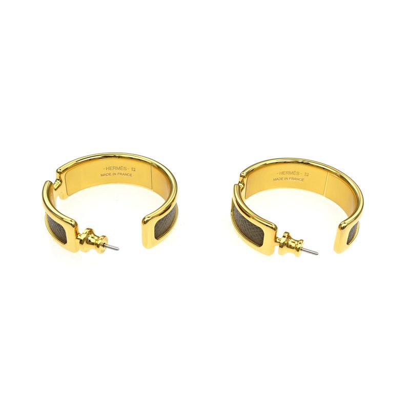 Hermes Earrings Olympe Etoupe Gold Hardware Brown Pair Of Accessories — view 7