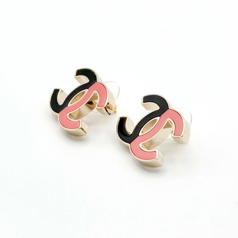 Chanel Earrings Gold Black Pink Coco Mark Bicolor — view 4