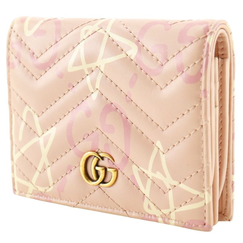 Gucci Compact Wallet GG Ghost Card Case Leather Pink Bifold — view 2