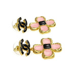 Chanel Flower Motif Earrings Pair Abc244 Pink Black Gold Color Accessori — view 3