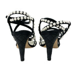 Chanel Sandals Shoes Leather Black White Coco Mark Pearl Quilted Strap — view 5