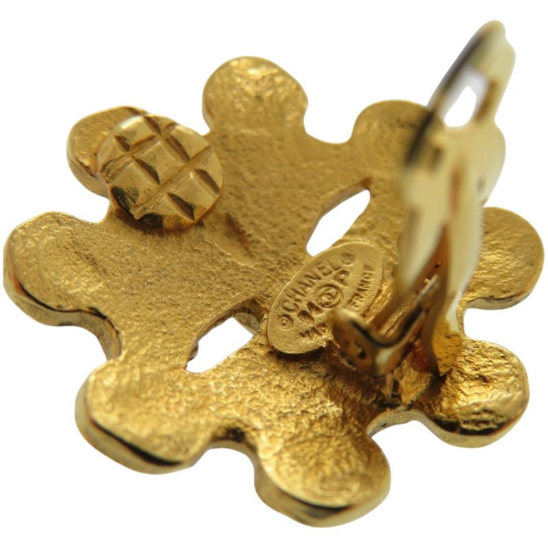 Chanel Vintage Coco Mark Flower Metal Gold Earrings 0147 — view 6