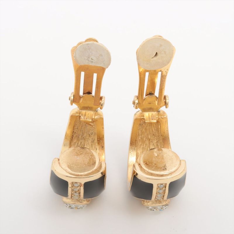 Christian Dior Onyx Motif Earrings GP With Rhinestones Black — view 5