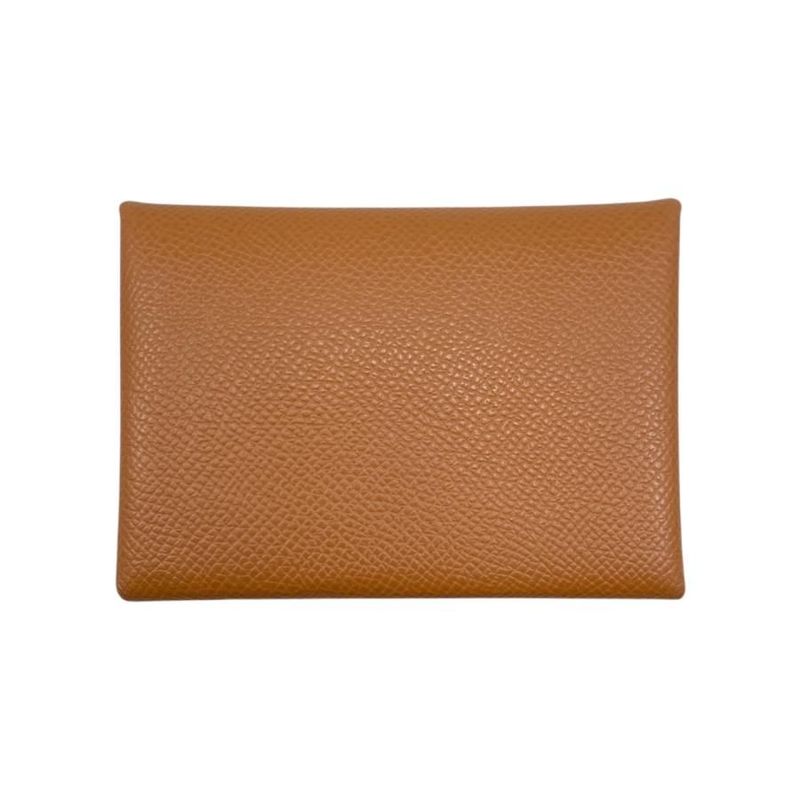 Hermes Card Case Coin Calvi Duo Engraved B Gold Brown Silver Hardware — view 3