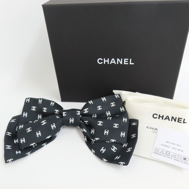 Chanel Barrette Aaa821 25 P Coco Mark Ribbon Black Silk Hair Accessory — view 9