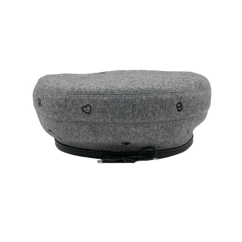 Hermes Beret Cashmere Gray Black Embroidery Hat — view 2