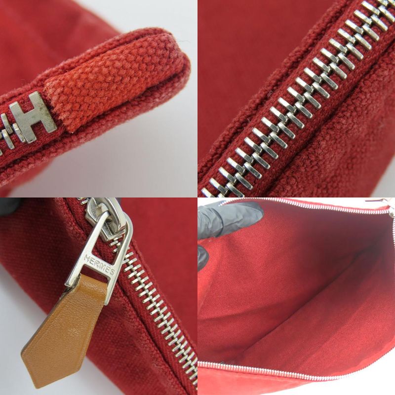 Hermes Pouch Bora Cotton Leather Bordeaux Enji Silver Hardware Flat Multi — view 8