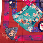 Hermes Carre 90 Scarf Silk 100% Kimono and Inro Red — view 7