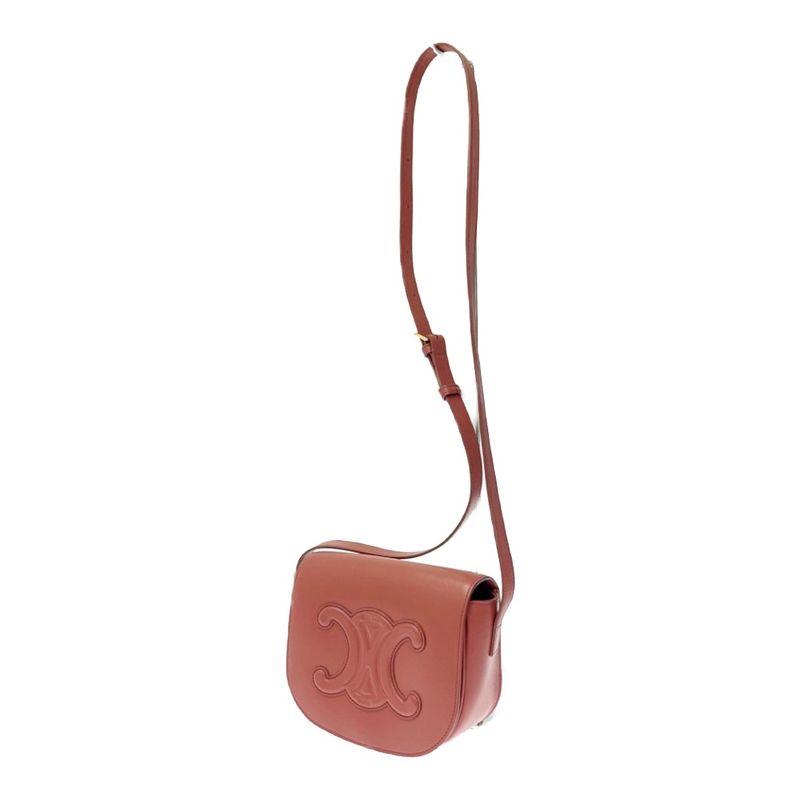 Celine Leather Folco Cuir Triomphe Shoulder Bag Lipstick — view 3