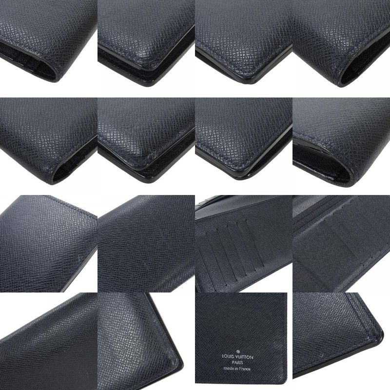 Louis Vuitton Long Wallet Portefeuille Brazza Taiga Dark Navy Silver Hardware — view 8