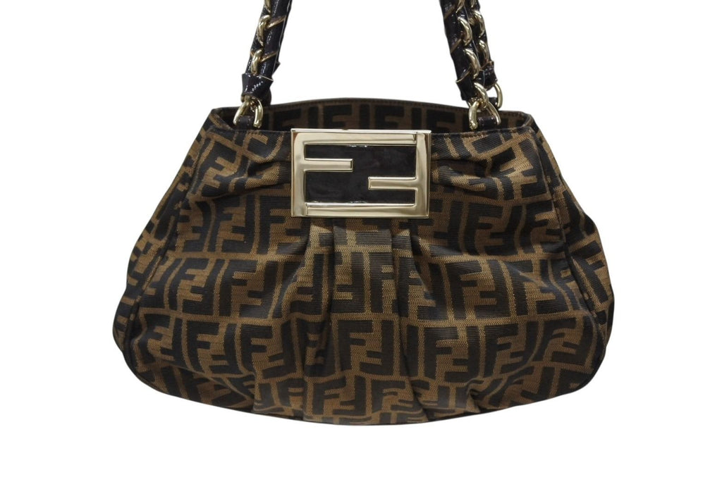 Fendi Handbag Zucca Pattern Canvas Leather Brown Black Gold — view 2