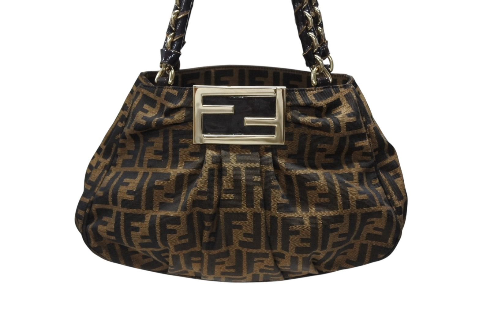 Fendi Handbag Zucca Pattern Canvas Leather Brown Black Gold — view 2