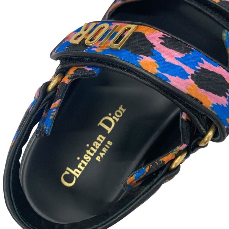 Christian Dioract Sandals Shoes Leather Black Multicolor Logo Velcro Strap — view 7