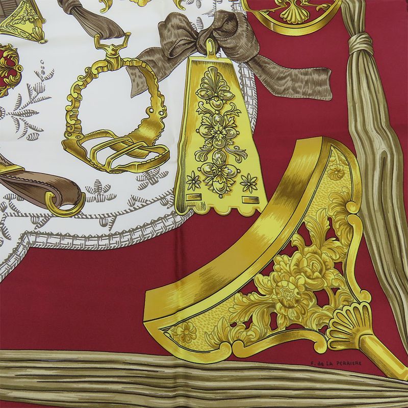 Hermes Scarf Carre 90 Silk Red White Yellow Fashionable Equestrian Pattern — view 4