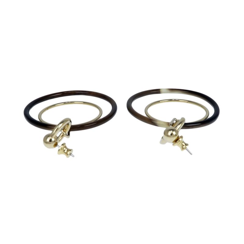 Hermes Amulet Duo Earrings Buffalo Horn Brown Gold Hardware Accessories — view 7
