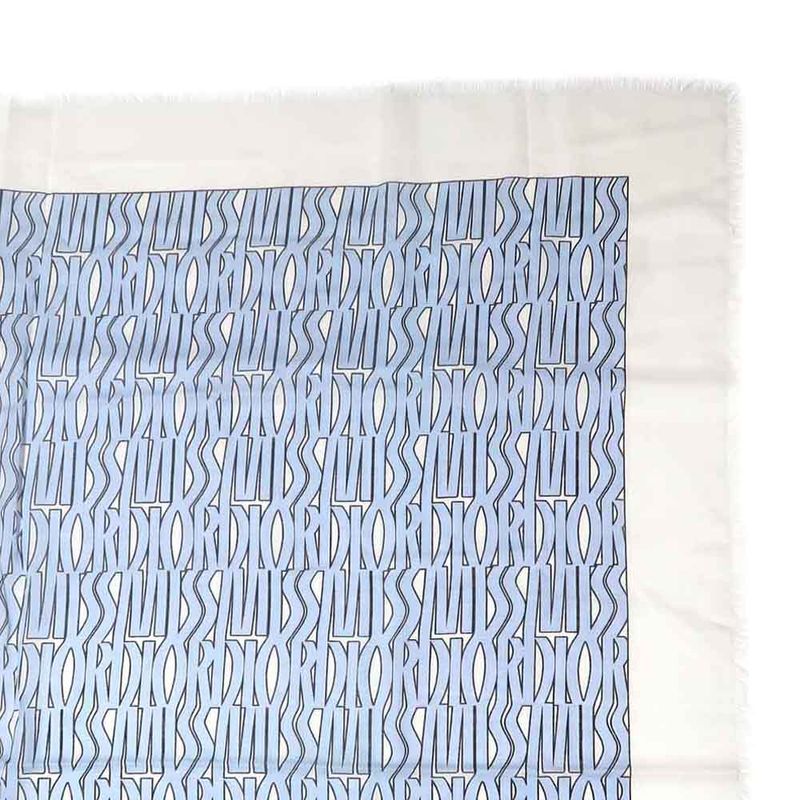 Dior Shawl Logo Light Blue Ivory Wool Cashmere Silk Large Fringe — view 5