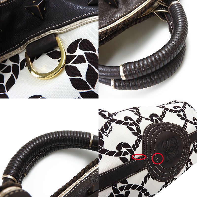 Loewe Handbag Nappa Ire Anagram Rope Leather Canvas Dark Brown Creamish — view 6