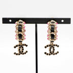 Chanel Earrings Gold Black Pink Coco Mark Hoop — view 8