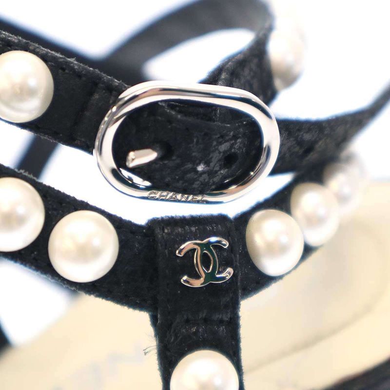 Chanel Multi-Strap Quilted Pearl Sandals Black 37 1 2 — view 7