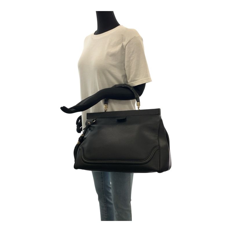 Gucci Bamboo Black Gold Hardware Leather Handbag — view 7