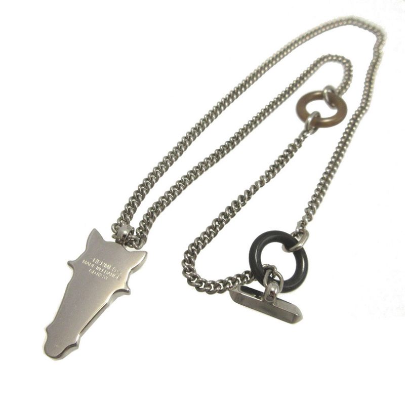Hermes Destrier Gd0233 Metal Buffalo Horn Silver Necklace 1382 — view 3