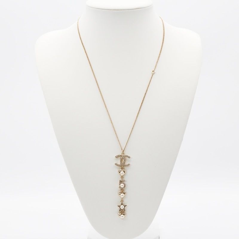 Chanel Choker Gold Coco Mark Pearl Rhinestone Heart Star — view 9