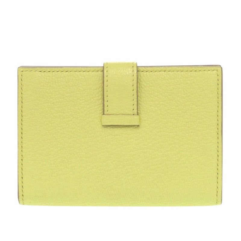 Hermes Bearn Card Case Chevre Mizor Lime Stamped W Yellow 1650 — view 4