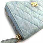 Chanel CC Logo Quilted Denim Zip Around Wallet Blue — view 5