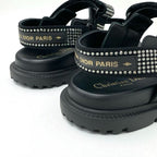Christian Dior Sandals Shoes Lambskin Black Logo Rhinestone Velcro Strap Sports — view 9