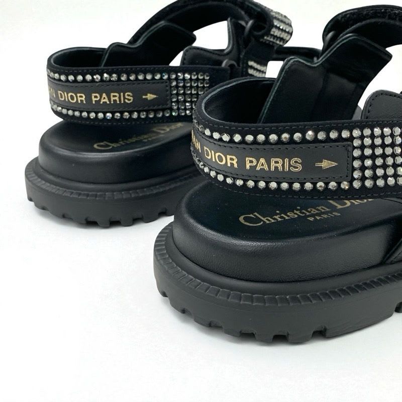 Christian Dior Sandals Shoes Lambskin Black Logo Rhinestone Velcro Strap Sports — view 9