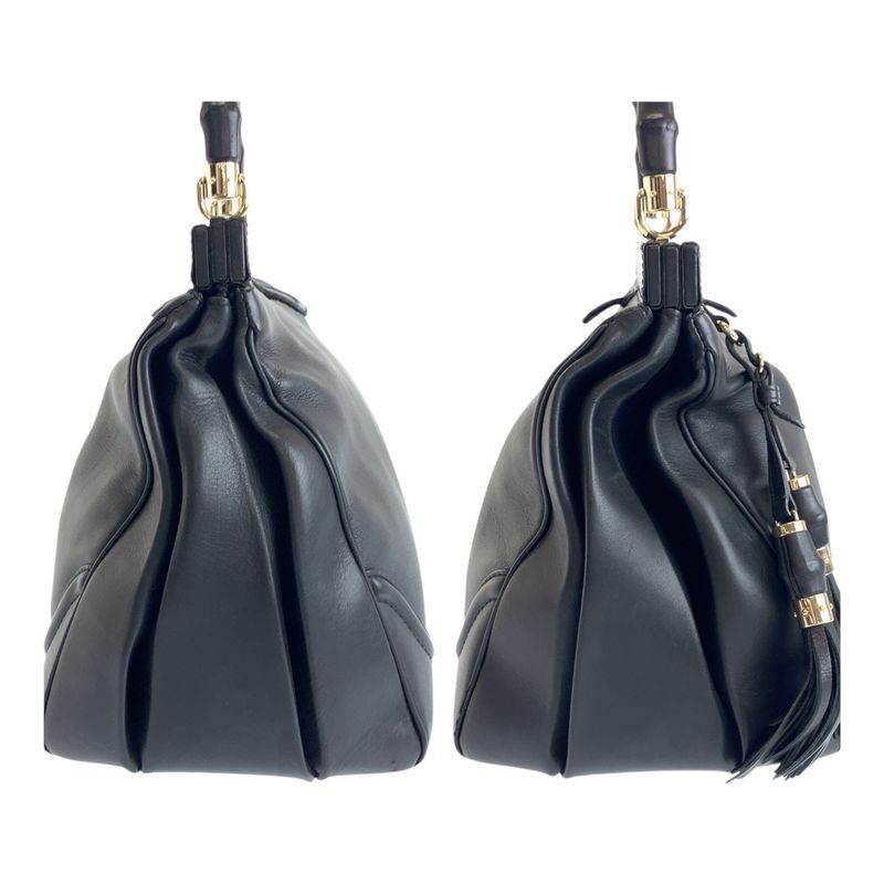Gucci Bamboo Black Gold Hardware Leather Handbag — view 8