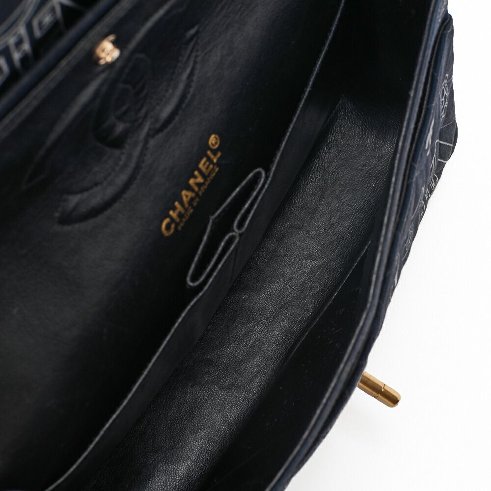 Chanel Quilted Double Flap 25 Icon Print Chain Shoulder Canvas Bicolor Black — view 9