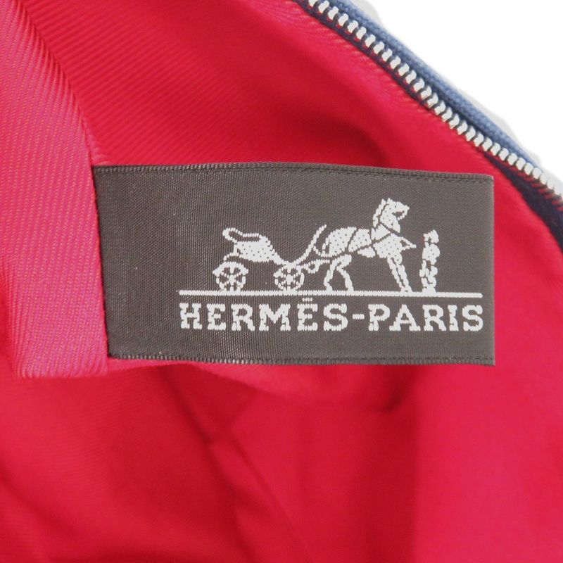 Hermes Palmyre Trapezoid Pouch Bag Canvas Cotton Corail Indigo Blue 1583 — view 6