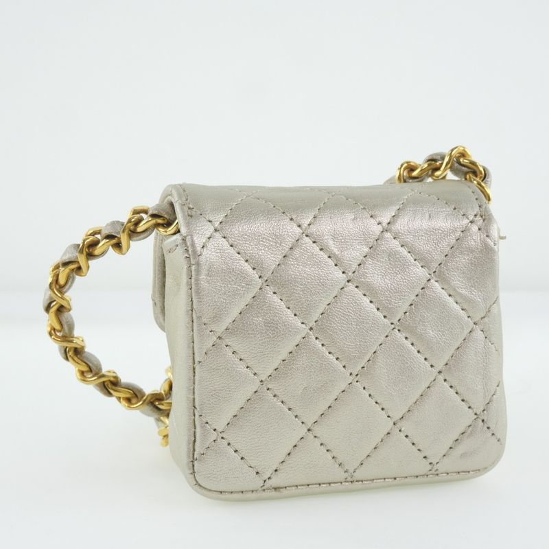 Chanel Chain Pochette Micro Quilted Calf Silver Shoulder Bag — view 3