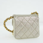 Chanel Chain Pochette Micro Quilted Calf Silver Shoulder Bag — view 3