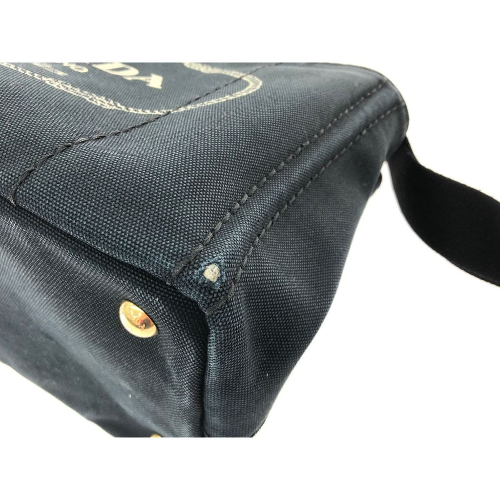 Prada Tote Bag Canapa Canvas with Strap Shoulder Navy — view 6