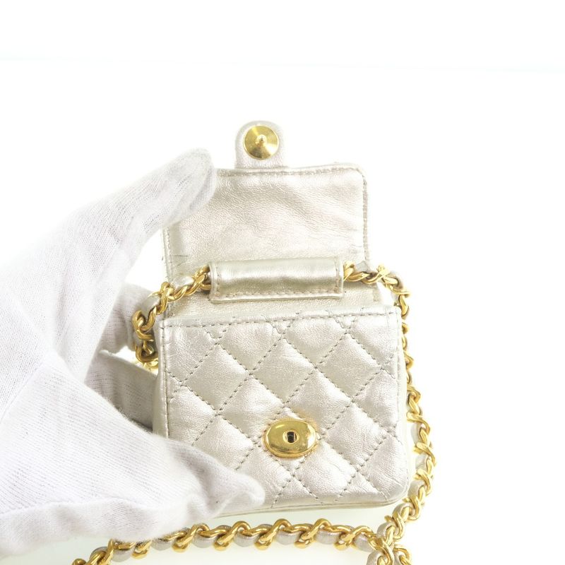 Chanel Chain Pochette Micro Quilted Calf Silver Shoulder Bag — view 7