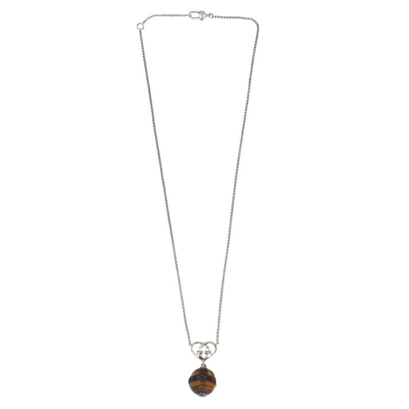 Gucci Interlocking G Heart Pendant Necklace Silver 925 Wooden Bamboo 0530 — view 3
