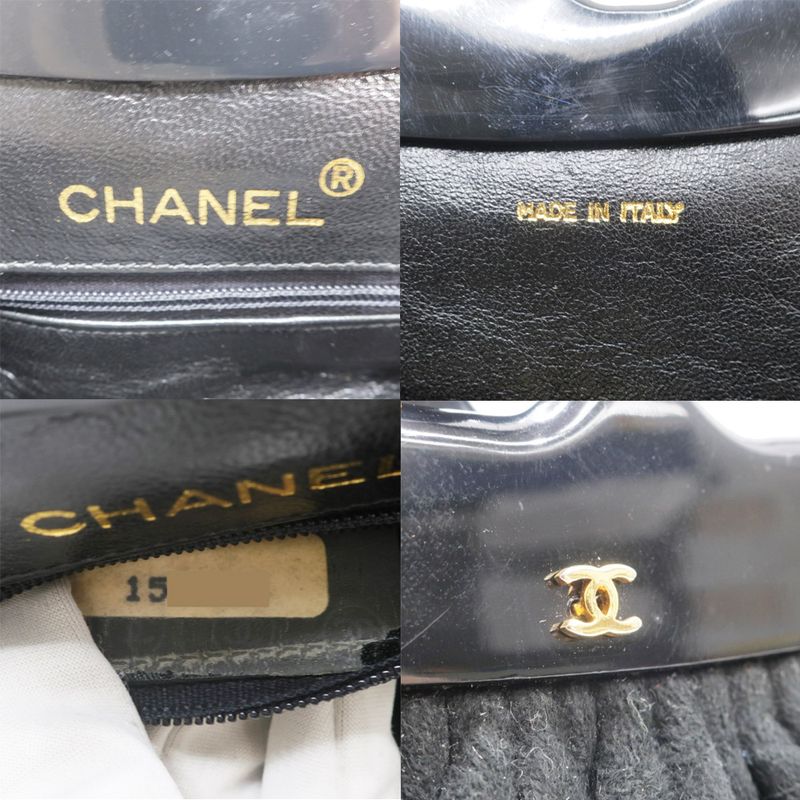 Chanel Clasp Chain Shoulder Bag Suede Xplastic Black Gdhardware — view 7