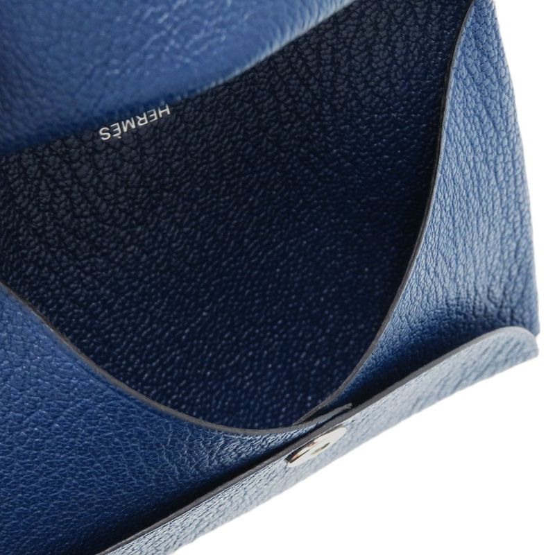 Hermes Calvi Duo Chevre Deep Blue Engraved B 0850 Card Case — view 8