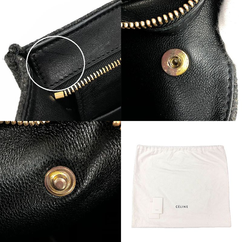 Celine Handbag Trapeze Leather Wool Black Gray — view 8