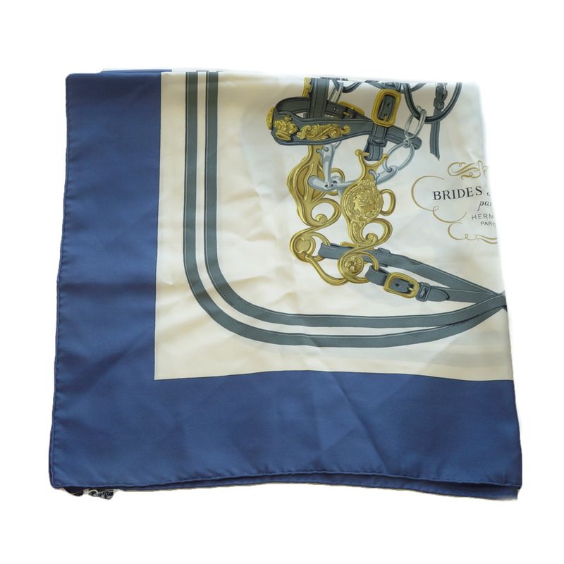 Hermes S Carre 90 Brides De GALA Ceremonial Bridle Navy 100% — view 5