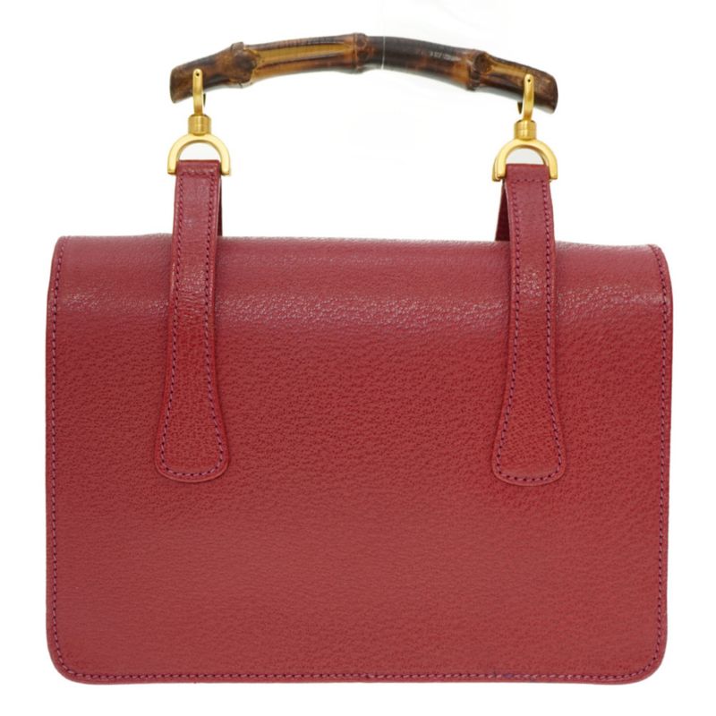 Gucci Bamboo 2-Way Shoulder Handbag Leather Red 0015 Stop — view 3