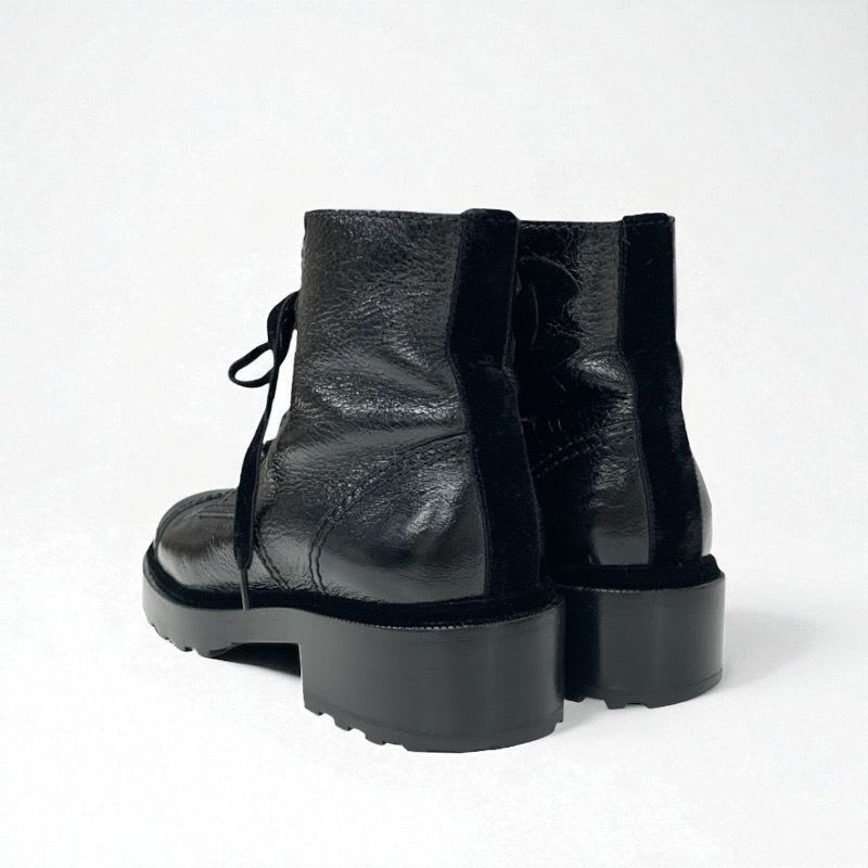 Chanel Boots Short Shoes Leather Velor Black Coco Mark Pearl Lace Up — view 4
